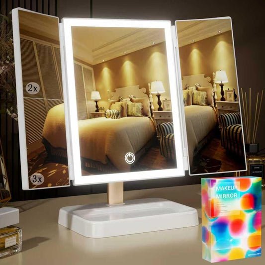 BERTHALESS for Mom Makeup Mirror Vanity Mirror with Lights, 14.4" L x 9.1" W Rechargeable Lighted Mirror with 1X 2X 3X Magnification, 76 LEDs & 3 Color Modes, Gifts for Women, Dorm Room Essentials