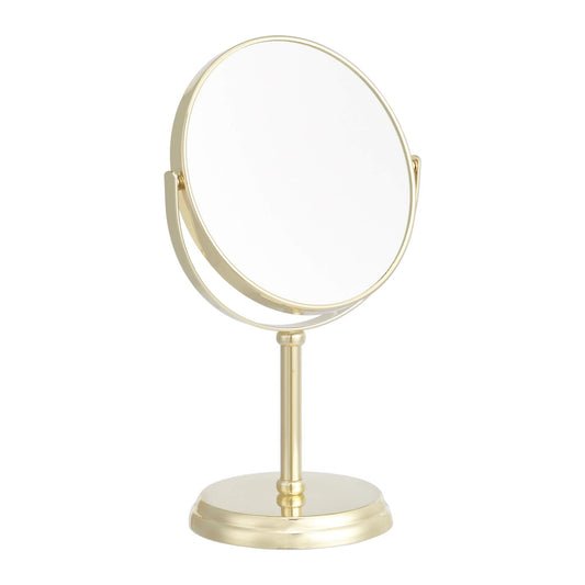 Amazon Basics Tabletop Magnifying Vanity Round Mirror with Clear Reflection, 1X/5X Magnification, Iron Frame, 7.2" x 4.92", Gold